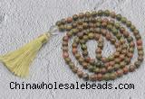 GMN728 Hand-knotted 8mm, 10mm unakite 108 beads mala necklaces with tassel