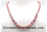 GMN7301 pink wooden jasper graduated beaded necklace & bracelet set