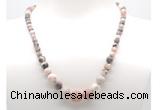 GMN7306 pink zebra jasper graduated beaded necklace & bracelet set