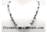 GMN7307 black & white jasper graduated beaded necklace & bracelet set