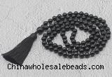 GMN733 Hand-knotted 8mm, 10mm black tourmaline 108 beads mala necklaces with tassel