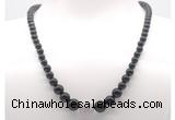 GMN7335 black obsidian graduated beaded necklace & bracelet set