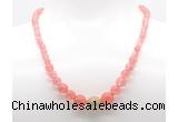 GMN7339 cherry quartz graduated beaded necklace & bracelet set