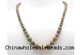 GMN7342 unakite gemstone graduated beaded necklace & bracelet set