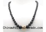 GMN7346 black lava graduated beaded necklace & bracelet set