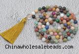 GMN735 Hand-knotted 8mm, 10mm colorfull gemstone 108 beads mala necklaces with tassel