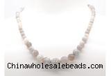 GMN7354 grey banded agate graduated beaded necklace & bracelet set