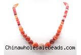 GMN7356 red banded agate graduated beaded necklace & bracelet set