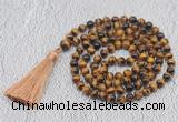 GMN738 Hand-knotted 8mm, 10mm yellow tiger eye 108 beads mala necklaces with tassel