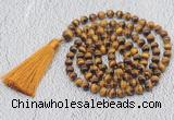 GMN740 Hand-knotted 8mm, 10mm yellow tiger eye 108 beads mala necklaces with tassel