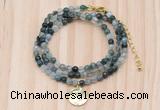 GMN7403 4mm faceted round tiny moss agate beaded necklace with constellation charm