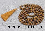 GMN741 Hand-knotted 8mm, 10mm yellow tiger eye 108 beads mala necklaces with tassel