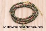 GMN7415 4mm faceted round tiny unakite beaded necklace with constellation charm