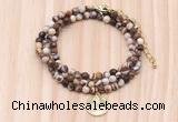 GMN7428 4mm faceted round tiny brown zebra jasper beaded necklace with constellation charm