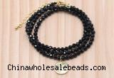 GMN7445 4mm faceted round tiny black onyx beaded necklace with constellation charm