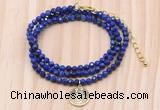 GMN7471 4mm faceted round lapis lazuli beaded necklace with constellation charm