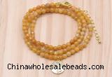 GMN7509 4mm faceted round tiny yellow jade beaded necklace with letter charm