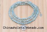 GMN7513 4mm faceted round tiny amazonite beaded necklace with letter charm