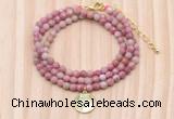 GMN7525 4mm faceted round tiny pink wooden jasper beaded necklace with letter charm