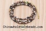 GMN7528 4mm faceted round tiny brown zebra jasper beaded necklace with letter charm