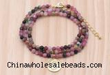 GMN7558 4mm faceted round tourmaline beaded necklace with letter charm