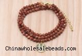 GMN7565 4mm faceted round goldstone beaded necklace with letter charm
