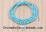 GMN7569 4mm faceted round amazonite beaded necklace with letter charm