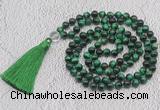 GMN757 Hand-knotted 8mm, 10mm green tiger eye 108 beads mala necklaces with tassel