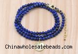 GMN7571 4mm faceted round lapis lazuli beaded necklace with letter charm