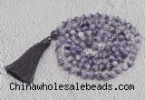 GMN763 Hand-knotted 8mm, 10mm dogtooth amethyst 108 beads mala necklaces with tassel