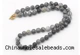 GMN7630 18 - 36 inches 8mm, 10mm matte black water jasper beaded necklaces