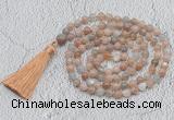 GMN767 Hand-knotted 8mm, 10mm moonstone 108 beads mala necklaces with tassel