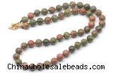 GMN7716 18 - 36 inches 8mm, 10mm round unakite beaded necklaces