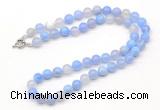 GMN7742 18 - 36 inches 8mm, 10mm round blue banded agate beaded necklaces