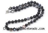 GMN7749 18 - 36 inches 8mm, 10mm round black banded agate beaded necklaces