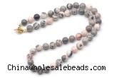 GMN7778 18 - 36 inches 8mm, 10mm round pink zebra jasper beaded necklaces