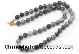 GMN7780 18 - 36 inches 8mm, 10mm round black water jasper beaded necklaces