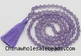 GMN785 Hand-knotted 8mm, 10mm amethyst 108 beads mala necklace with tassel