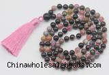 GMN787 Hand-knotted 8mm, 10mm tourmaline 108 beads mala necklace with tassel