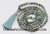 GMN791 Hand-knotted 8mm, 10mm African turquoise 108 beads mala necklace with tassel