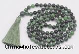 GMN807 Hand-knotted 8mm, 10mm ruby zoisite 108 beads mala necklace with tassel