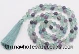 GMN810 Hand-knotted 8mm, 10mm fluorite 108 beads mala necklace with tassel