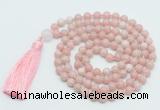 GMN814 Hand-knotted 8mm, 10mm Chinese pink opal 108 beads mala necklace with tassel