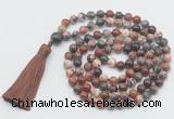 GMN817 Hand-knotted 8mm, 10mm brecciated jasper 108 beads mala necklace with tassel