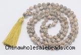 GMN819 Hand-knotted 8mm, 10mm feldspar 108 beads mala necklace with tassel