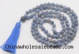 GMN820 Hand-knotted 8mm, 10mm blue spot stone 108 beads mala necklace with tassel