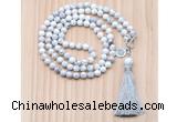 GMN8200 18 - 36 inches 8mm white howlite 54, 108 beads mala necklace with tassel