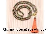 GMN8213 18 - 36 inches 8mm unakite 54, 108 beads mala necklace with tassel