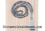 GMN8217 18 - 36 inches 8mm grey picture jasper 54, 108 beads mala necklace with tassel