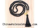 GMN8221 18 - 36 inches 8mm black lava 54, 108 beads mala necklace with tassel